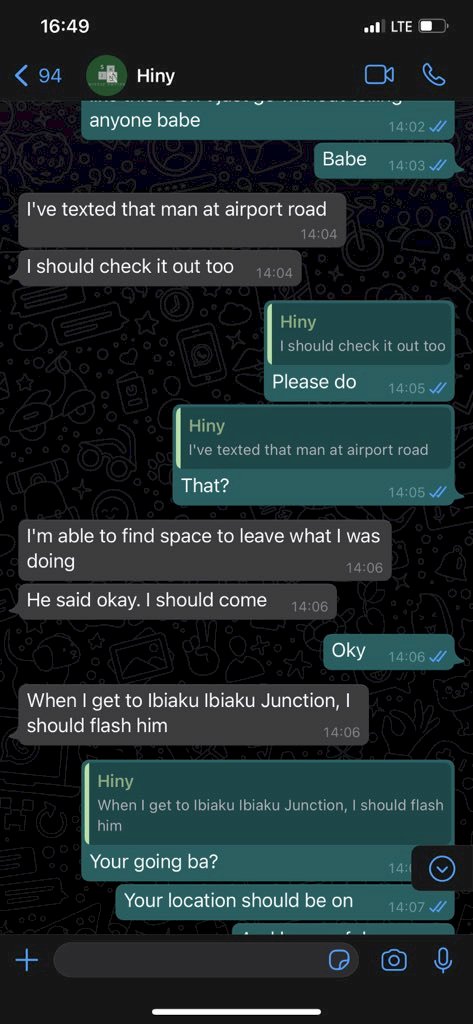 Last WhatsApp conversation between Iniubong and her friend, while on her way for the ill-fated interview