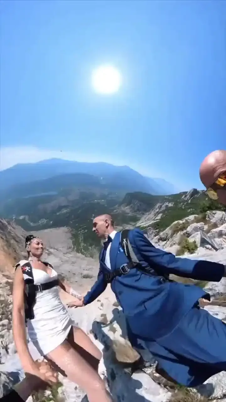 'Na this kind wedding I go do' - Netizens react as pastor orders couples, guests to jump off cliff during wedding ceremony (Video)