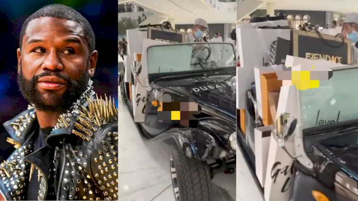 "For this May weather?" - Netizens shocked as boxer, Floyd Mayweather practically empties Dubai mall after 'light' shopping (Video)