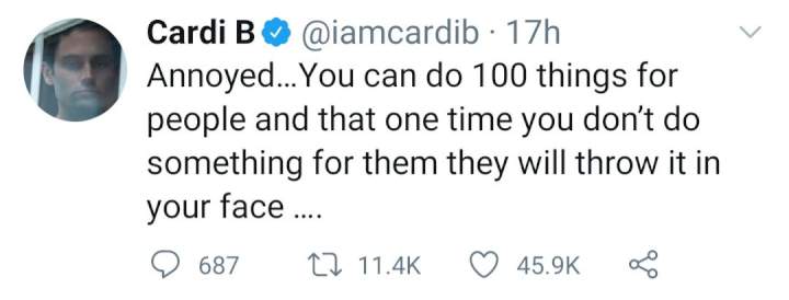 Cardi B points out peculiar behaviour displayed by people