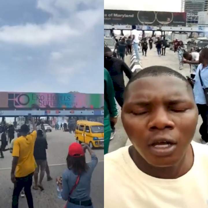 Protesters scamper for safety as police fire tear gas at the Lekki Toll Gate (video)