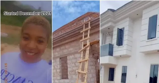 Excited lady shows off her white mansion built under one year (Video)
