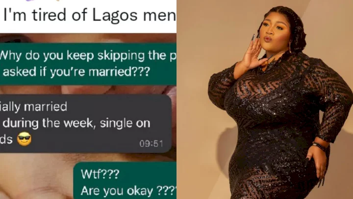 "I am partially married" - Lady shares screenshot of message she received from married man in Lagos wooing her