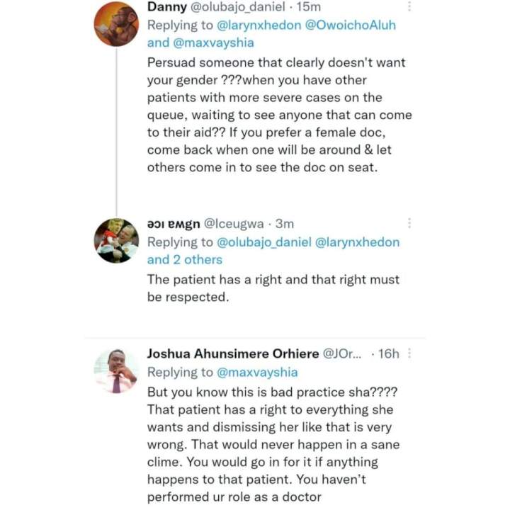 Doctor reveals what he did when a female patient refused to tell him her complaint because she preferred a female doctor