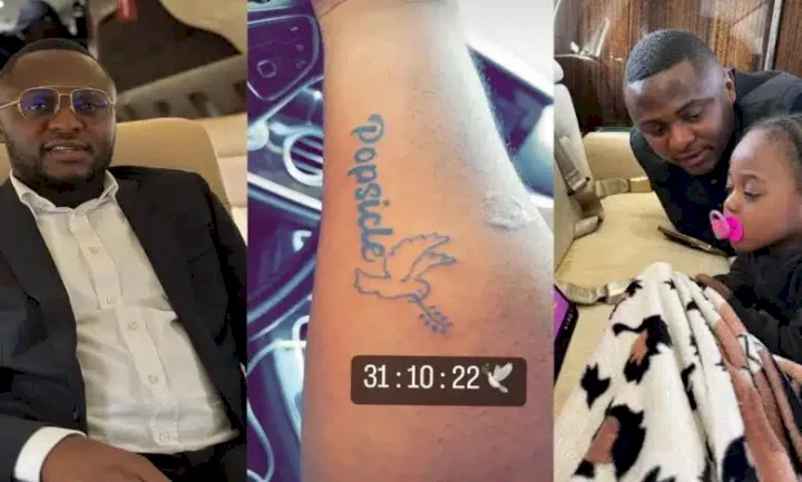 Mixed reactions as Ubi Franklin tattoos Davido's late son's nickname on his arm