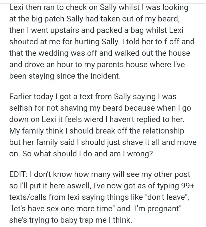 Man calls off wedding after his fiancée's sister cut his beards while asleep
