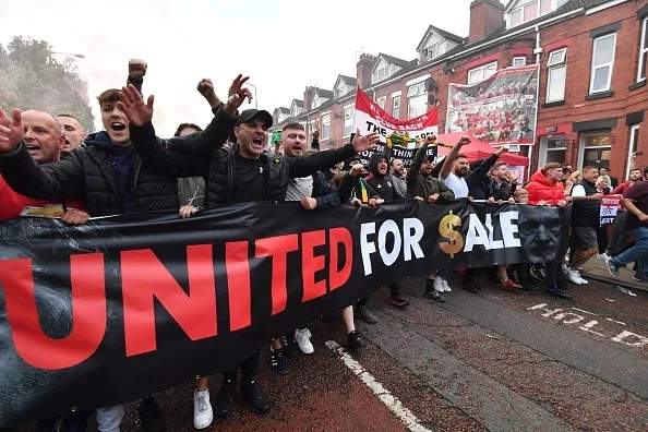 United have long protested against the Glazer family (Photo by ANTHONY DEVLIN / AFP) (Photo by ANTHONY DEVLIN/AFP via Getty Images)
