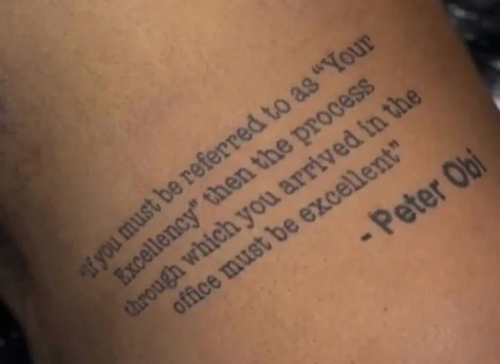 Tattoo artist offers free tattoo to man who tattooed Peter Obi's quote on his body