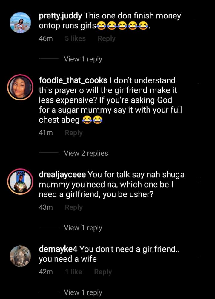 'This One Don Finish Money On Top Runs Girls' - Reactions Trail Tuoyo Ideh's Request To God For Girlfriend