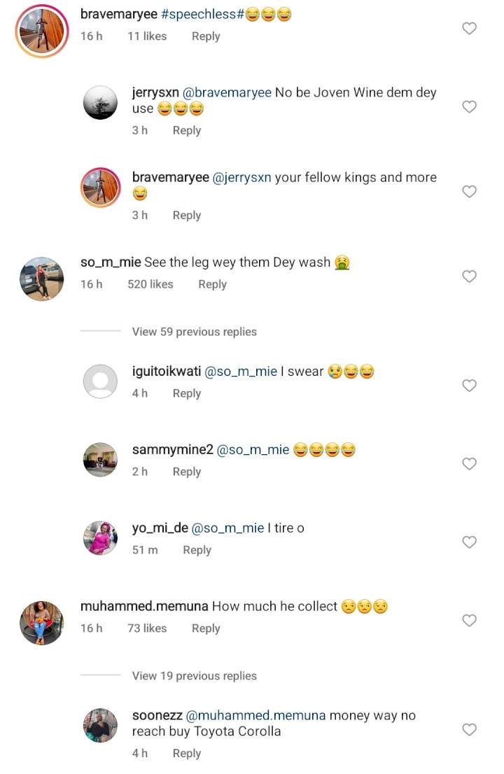 'Trenches riches, how much he collect sef?' - Nigerians react to video of young man washing his mate's feet with a bottle of wine (WATCH)