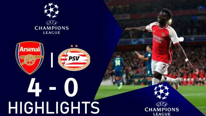 Arsenal 4 - 0 PSV (Sep-20-2023) Champions League Highlights
