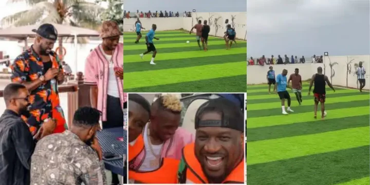 Osimhen plays football with Peter Okoye, Paul Ebere at Banana Island pitch (Video)