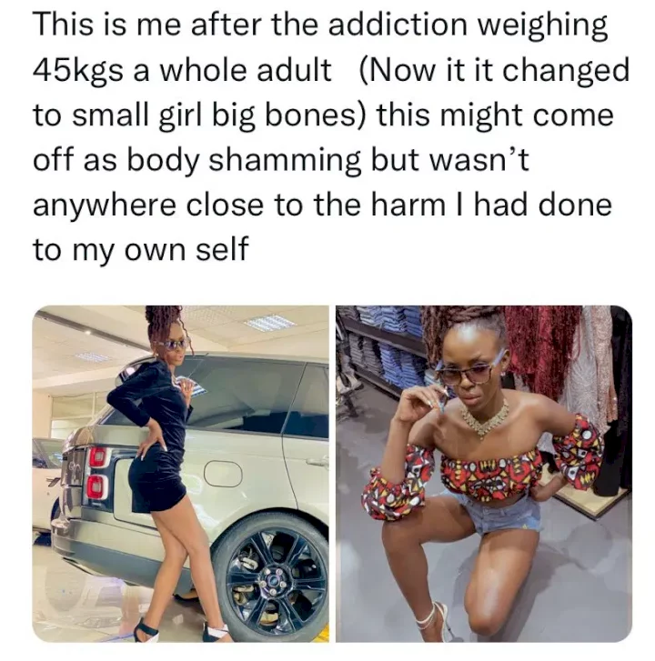 23-year-old model warns against substance abuse as she loses her once glorified 'behind'