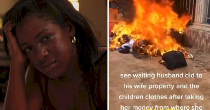 Man sets properties of his wife and children on fire after his wife queried him for taking her money (Video)