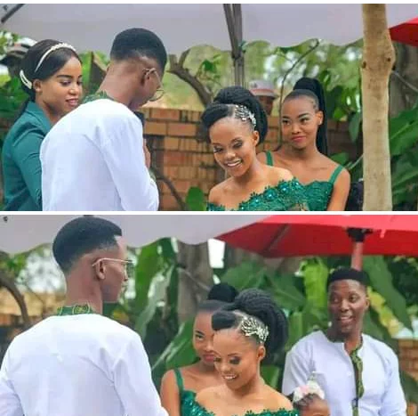Man shares interesting caption as he posts photos of a bride, her bridesmaid and groom during wedding ceremony