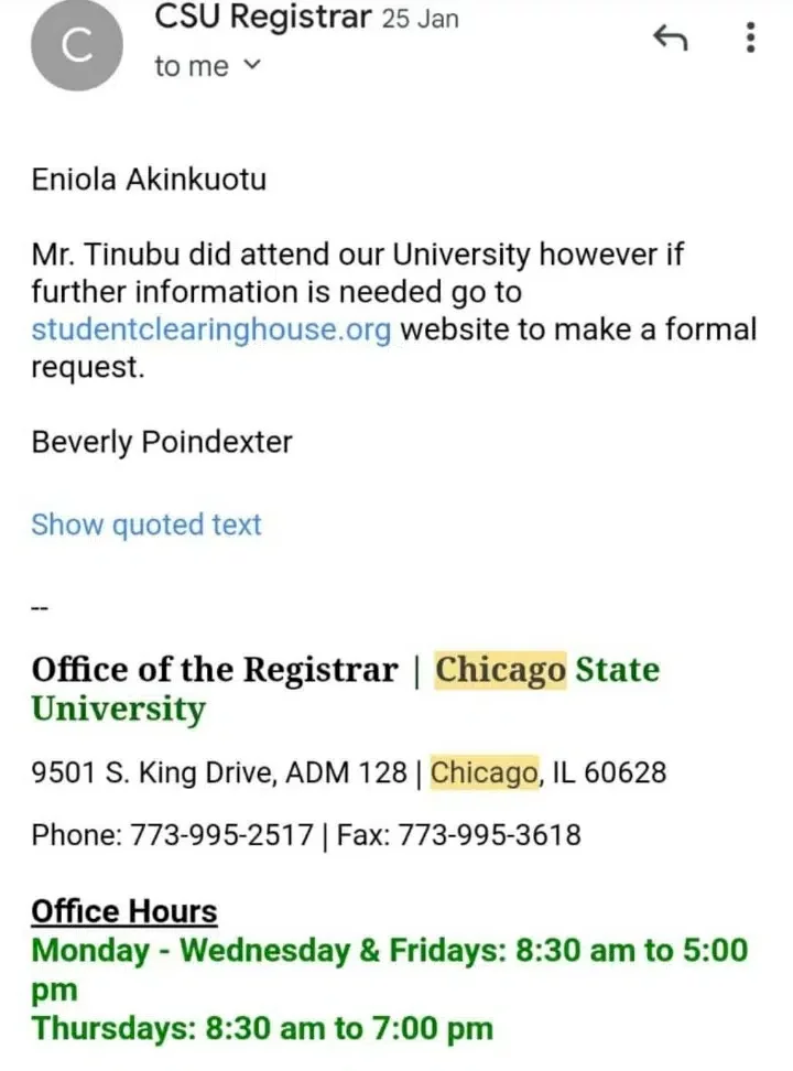 'Tinubu attended our school' - Chicago State University puts controversy to bed as it responds to inquiries