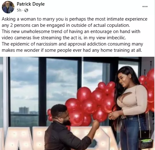 'Proposing to your girlfriend publicly is an act of imbecilic' - Patrick Doyle