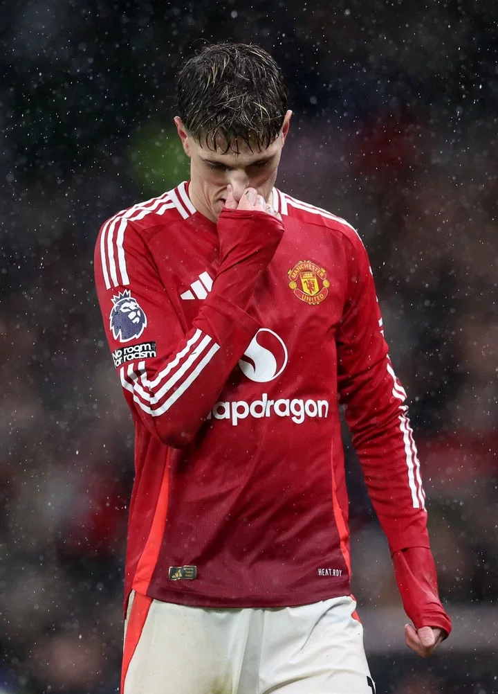 Alejandro Garnacho of Manchester United reacts after leaving the pitch.