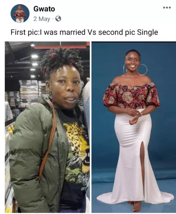 Before and after photo of a married lady after divorce causes serious buzz online