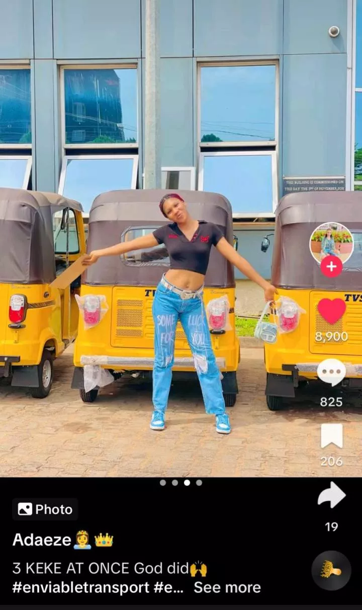 '3 Keke at once, God did' - Nigerian lady purchases 3 brand new tricycles at once, registers them for transport business