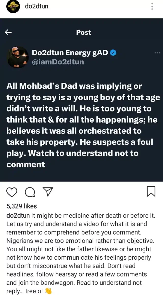 'Nigerians are too emotional rather than objective' - Do2dtun makes strong case for Mohbad's father