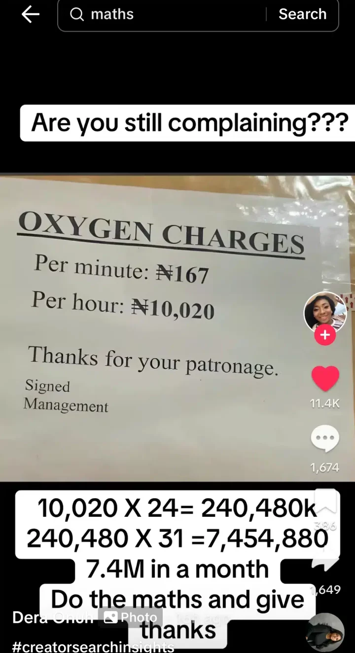 Nigerian woman shares oxygen charges in hospital, triggers online discussion