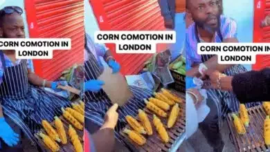 Reactions as customers struggle, fight to purchase roasted corn from Nigerian corn seller in UK