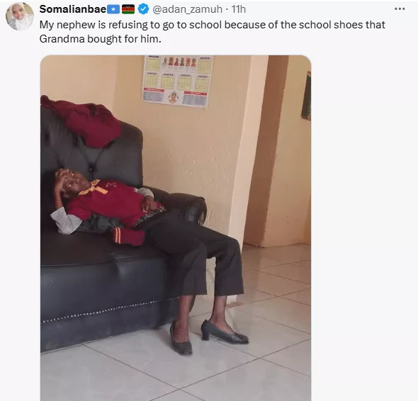 Young boy refuses to go to school after grandma bought him new shoes