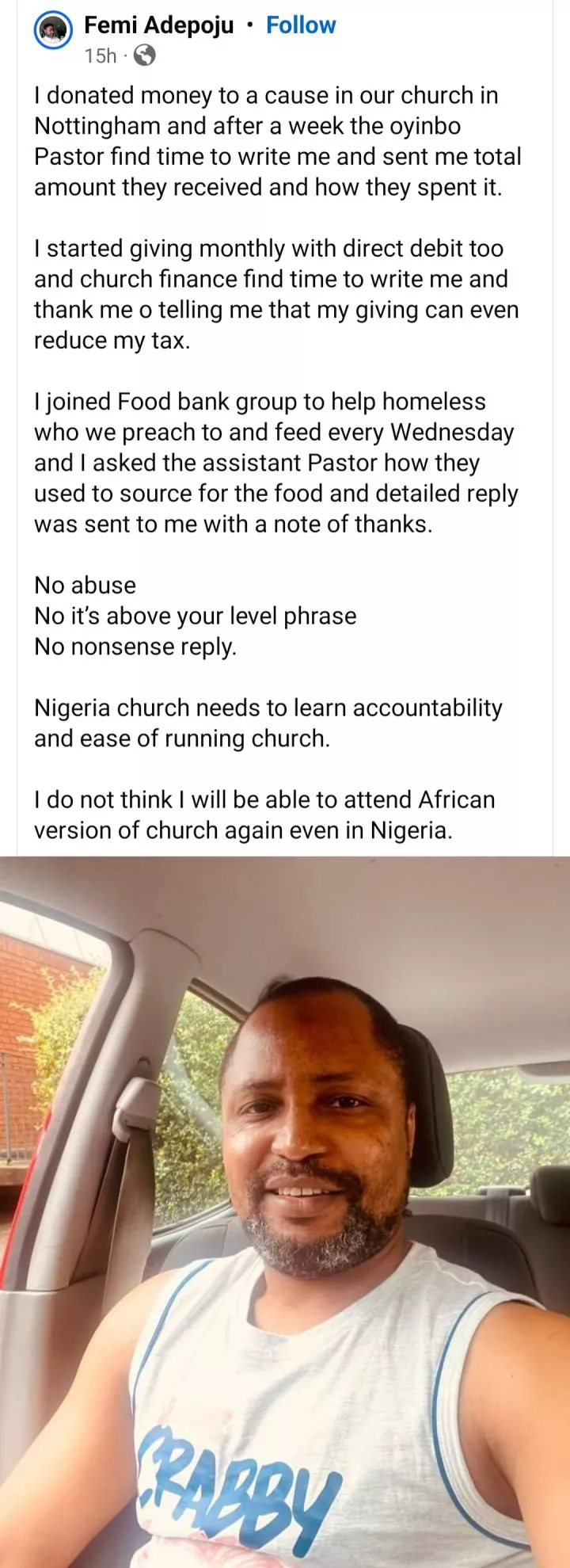 Nigerian man reveals experience in UK church that makes him doubt he will ever attend an African church again