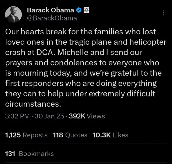 Barack Obama Expresses Sadness Over the Incident in Washington DC United States