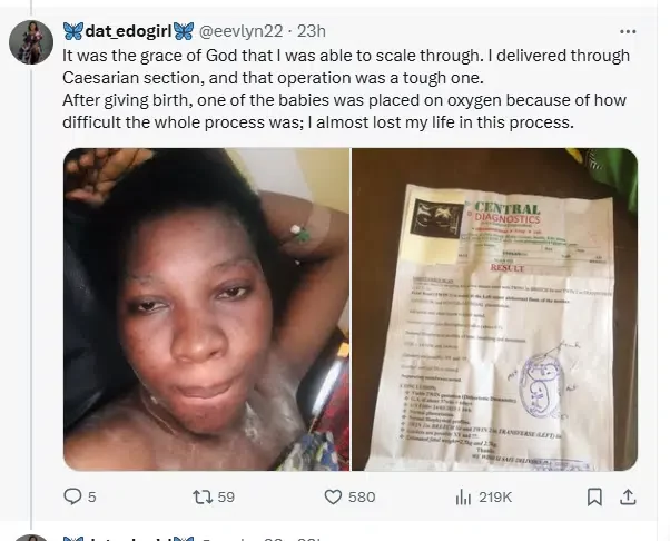 Lady exposes boyfriend who allegedly left her with twin pregnancy after securing abroad visa