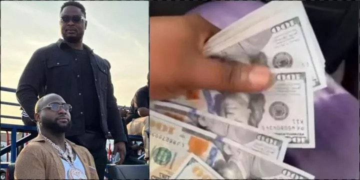 "Why won't Isreal prostrate for OBO" - Speculations as Davido's bodyguard flaunts stash of dollars received from his boss