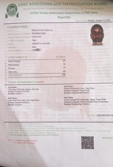 Lady calls out JAMB after her brother scored 169