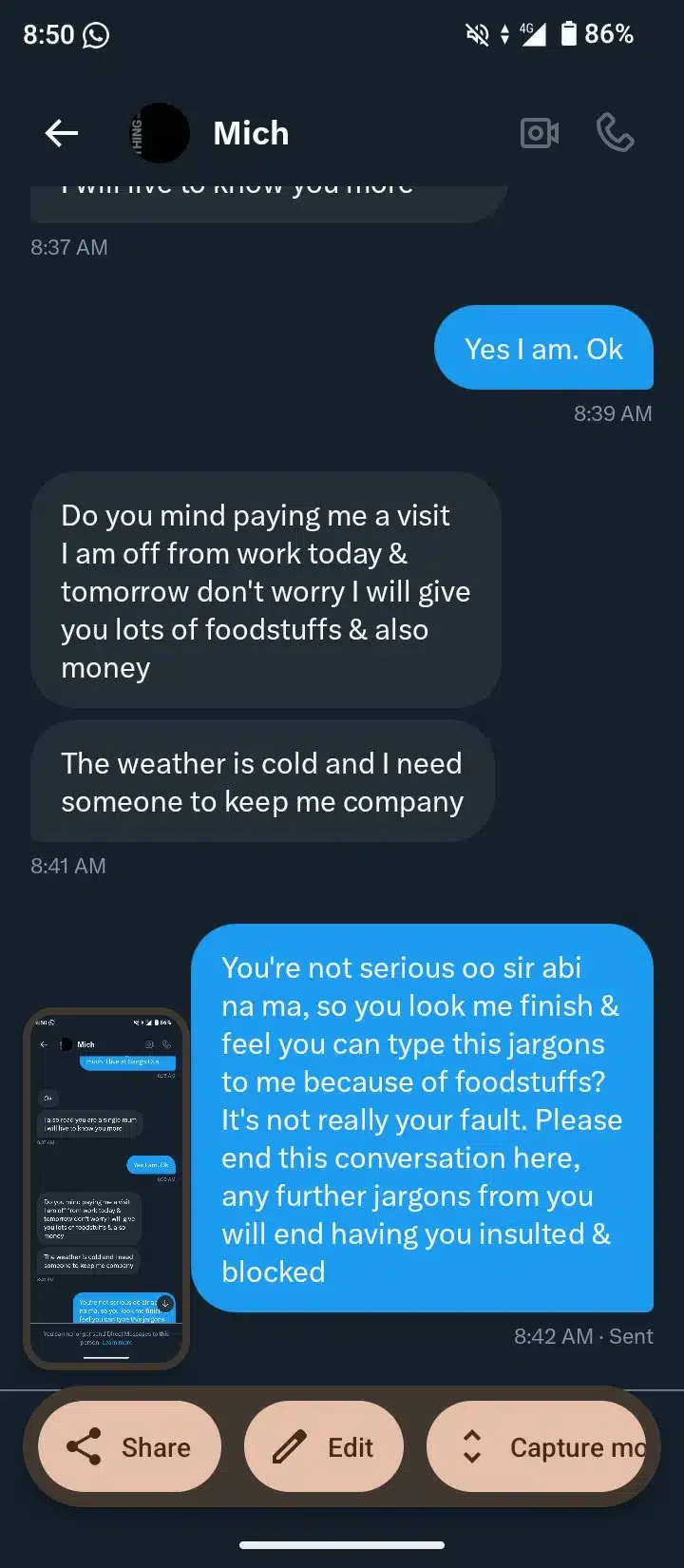 Man demands woman spends the night in exchange for food after online appeal