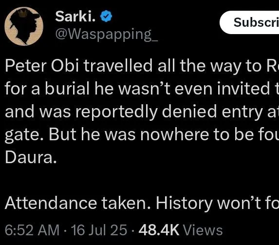 Peter Obi reportedly denied entry to a funeral in Rome
