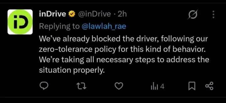 Lady cries out as inDrive driver she hired professes love, begs to put penis in her mouth