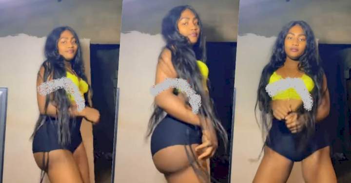 "Ka3na dey learn work where this one dey" - Reactions as lady flaunts new body (Video)