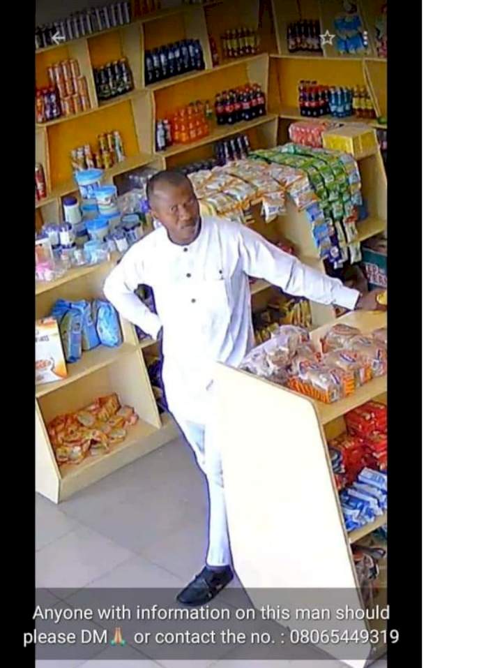 Moment man distracts shopkeeper and steals 100,000 Naira worth of recharge cards from a store in Jos (video)