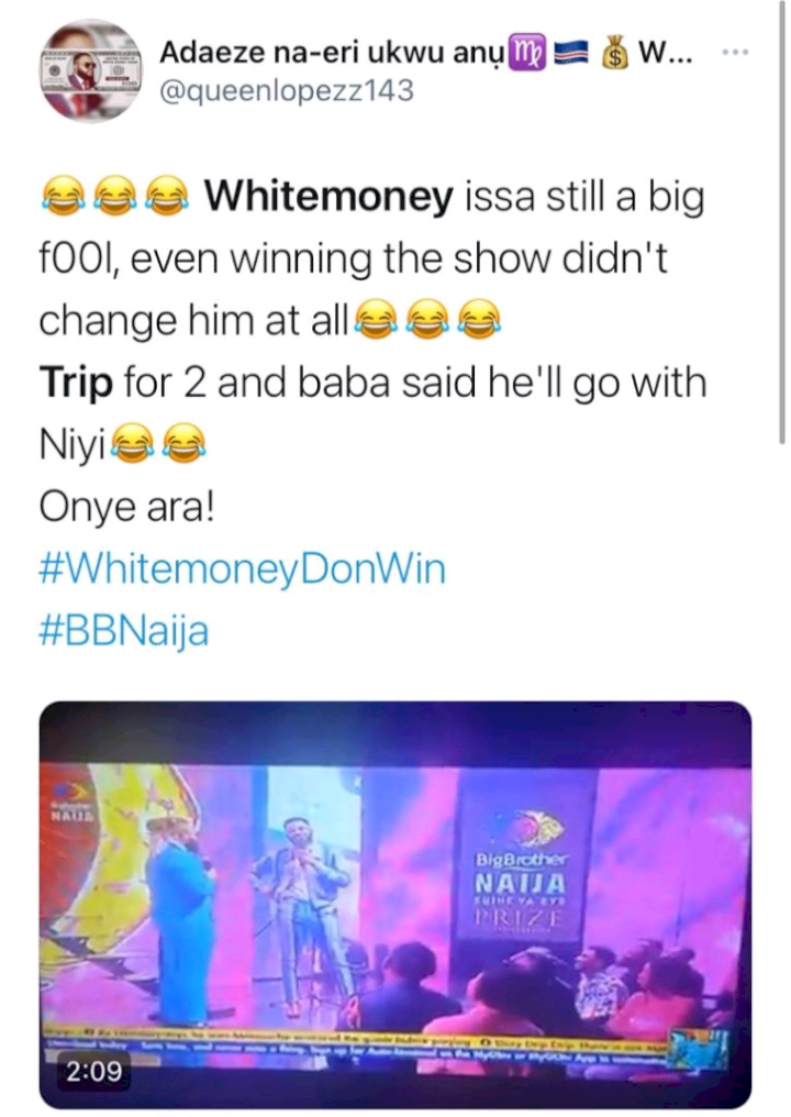 'Queen in the mud' - Fans react as Whitemoney ignores Queen, picks Niyi instead for two-person trip to Dubai