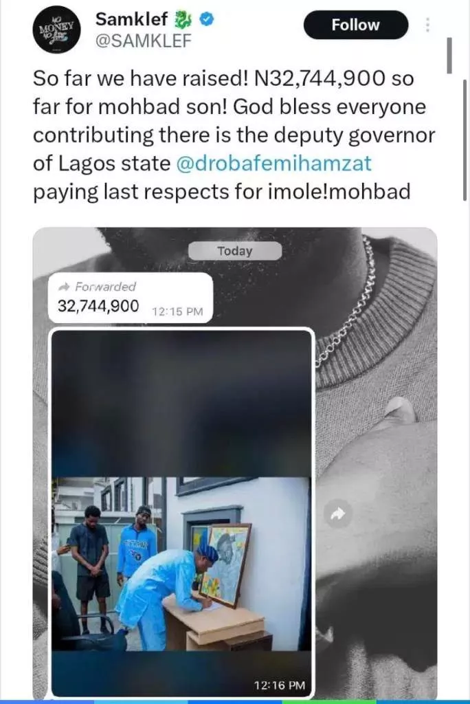 So Far, Nigerians Has raised over 32 million naira for Mohbad's son- Samklef