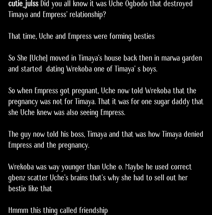 How Uche Ogbodo allegedly destroyed Empress Njamah's romantic relationship with Timaya after she got pregnant (Details)