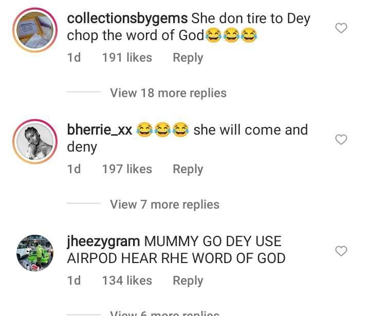 'She don tire to dey chop the word of God' - Reactions as Mummy G.O is caught on camera buying pizza and using 'worldly gadgets' (Video)