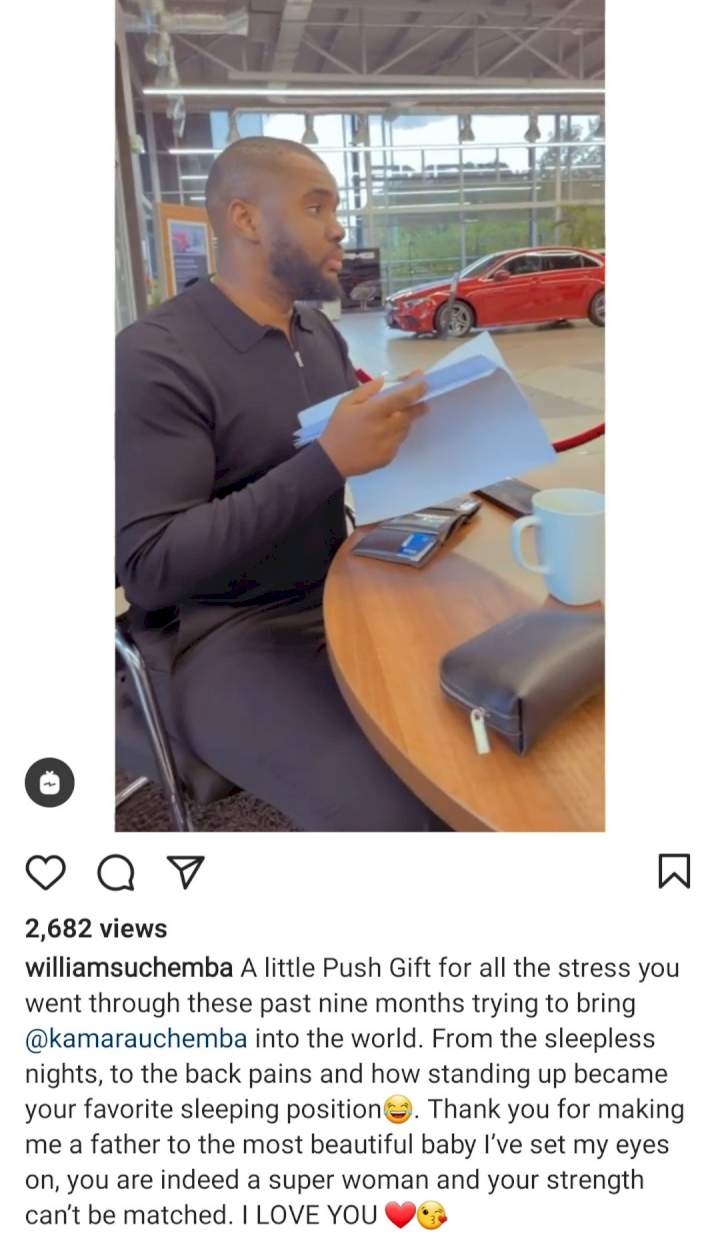 Williams Uchemba gifts wife a Mercedes-Benz as a push present following the birth of their first child (video)