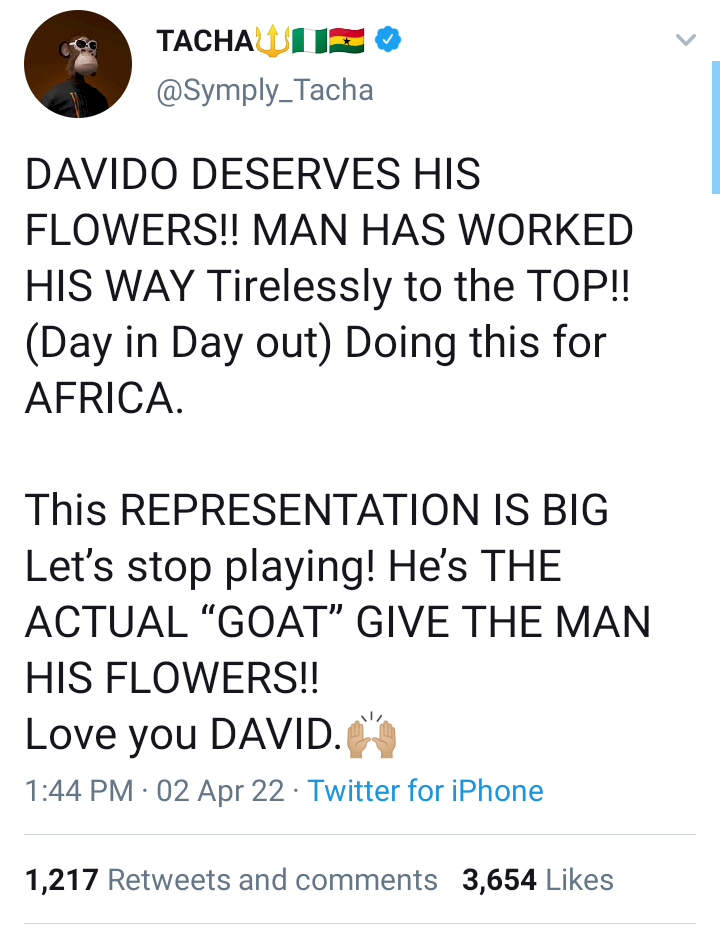 'Let's stop playing, Davido is the actual GOAT' - Tacha confidently declares with reasons