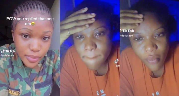 Anybody can collect - Reactions as female soldier cries after suffering heartbreak (Video)