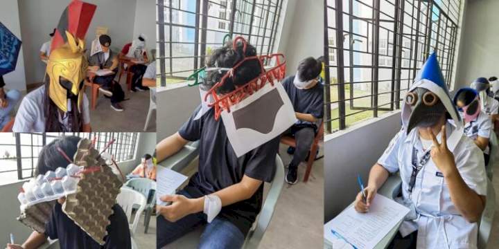 Students cause a stir online with their 'anti-cheating' exam hats in the Philippines (photos)