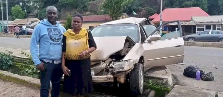 'What God cannot do does not exist' - Reactions as family of 5 walks away uninjured after a trailer crushed their car in Jos (Photos)