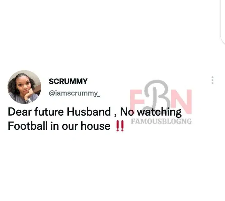 'You never ready to marry' - Reactions as lady prohibits future husband from watching football at home