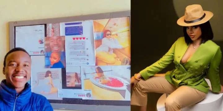 Obsessed fan sets up a collage of BBNaija star, Nengi's pictures in his room