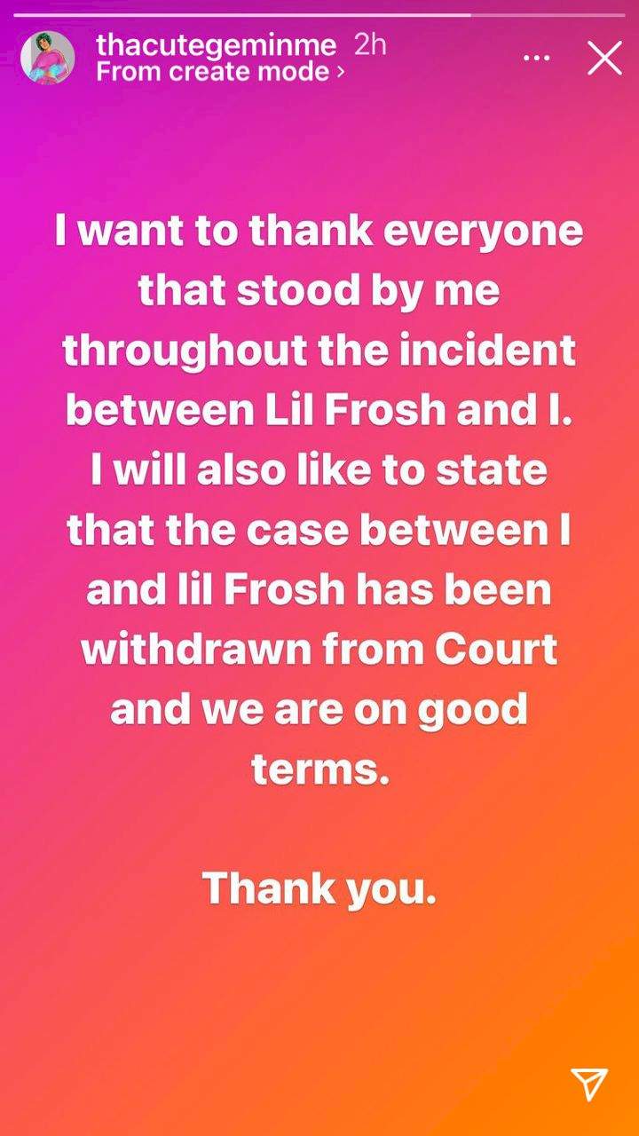 Assault charges against Lil frosh withdrawn from court as both parties reconcile